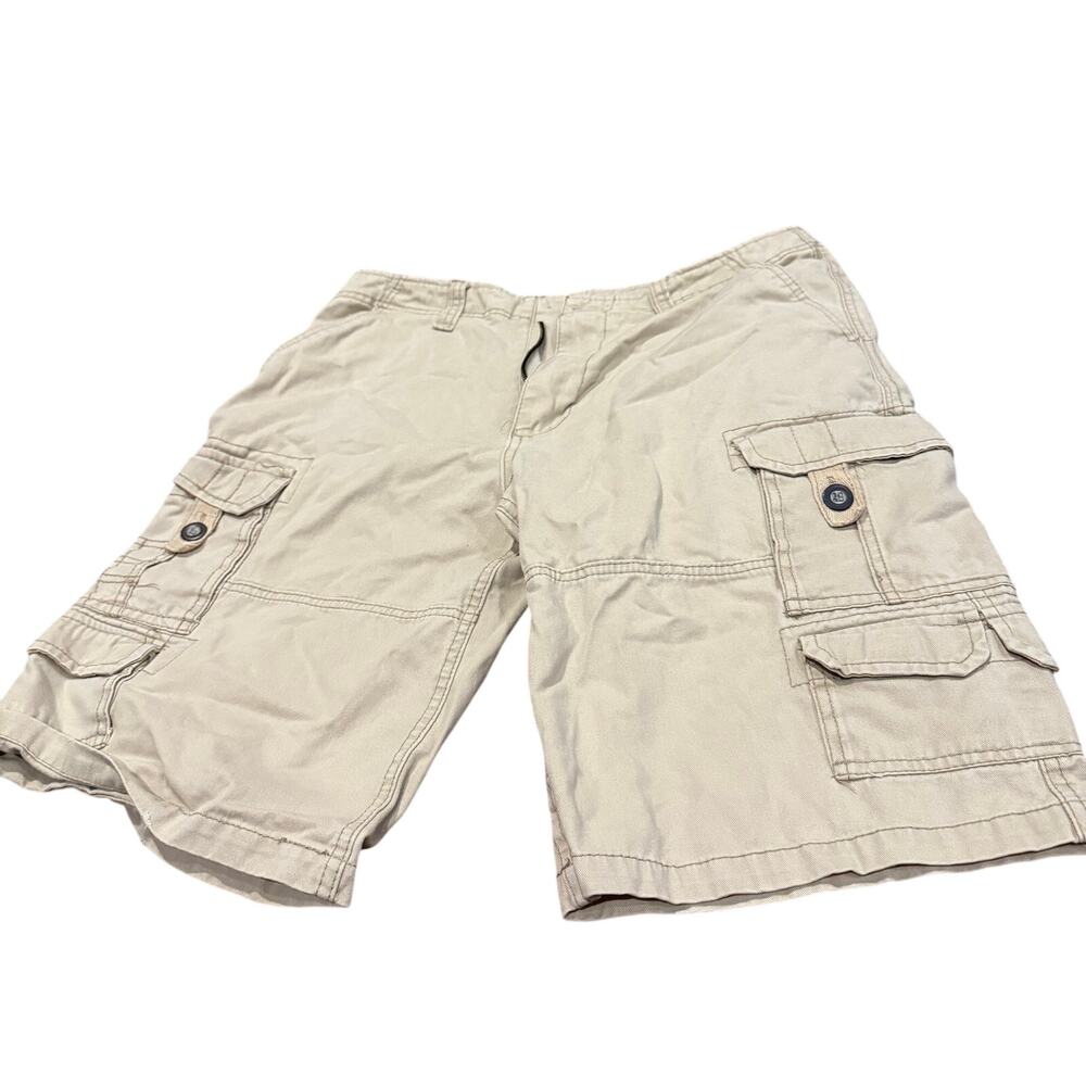 Plugg Y2K Mens Tan Khaki Cargo Shorts 31 Cotton Multi Pocket Casual Utility FLAW